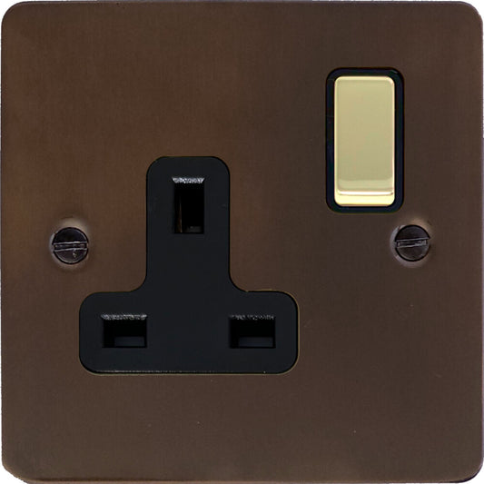 Flat Medium Bronze 1 Gang Switched Socket