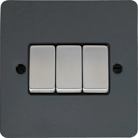 Flat Dark Grey 3 Gang 2 Way Switch