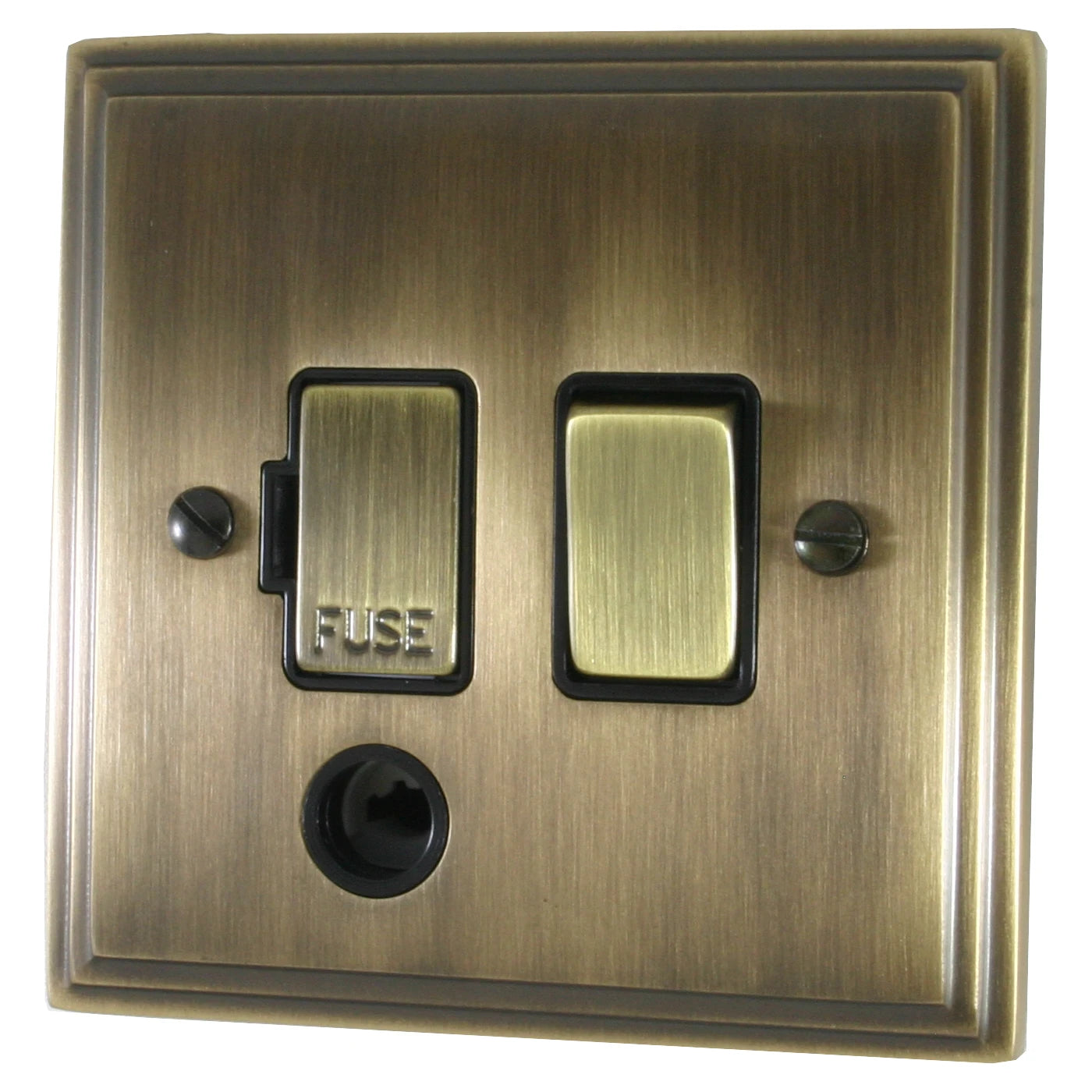 Victorian Antique Brass Switched Fuse Spur with Flex Outlet (Brass Switch)