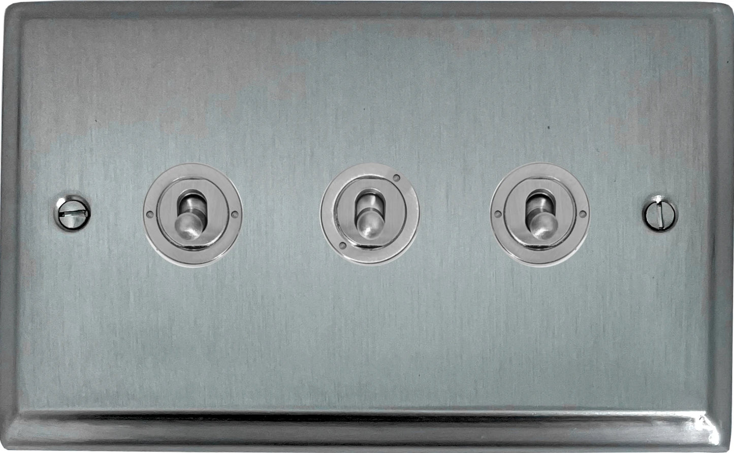 Deco Satin Chrome 3 Gang 2 Way Toggle (Brushed Steel Toggle)