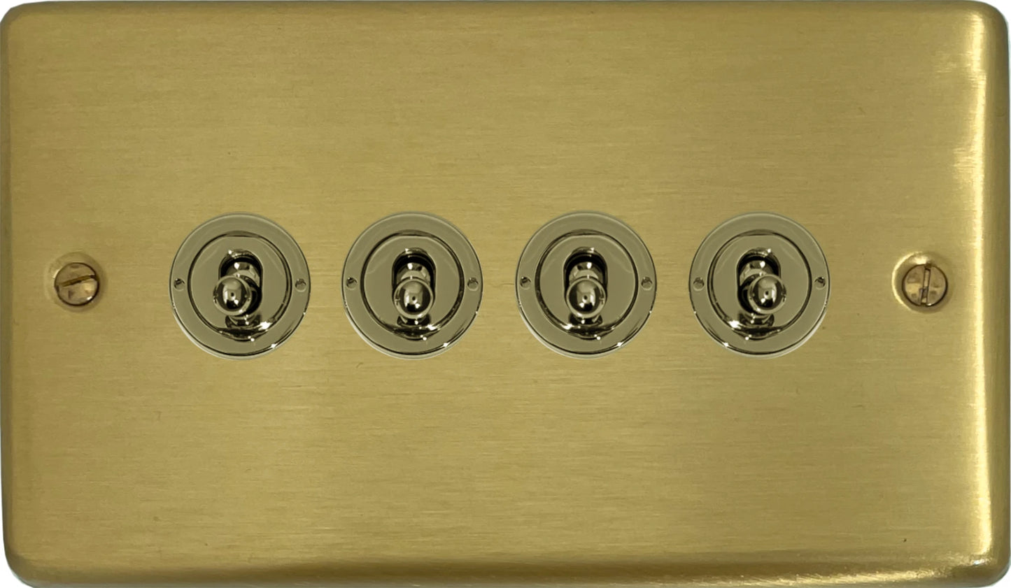 Contour Satin Brass 4 Gang Toggle Switch