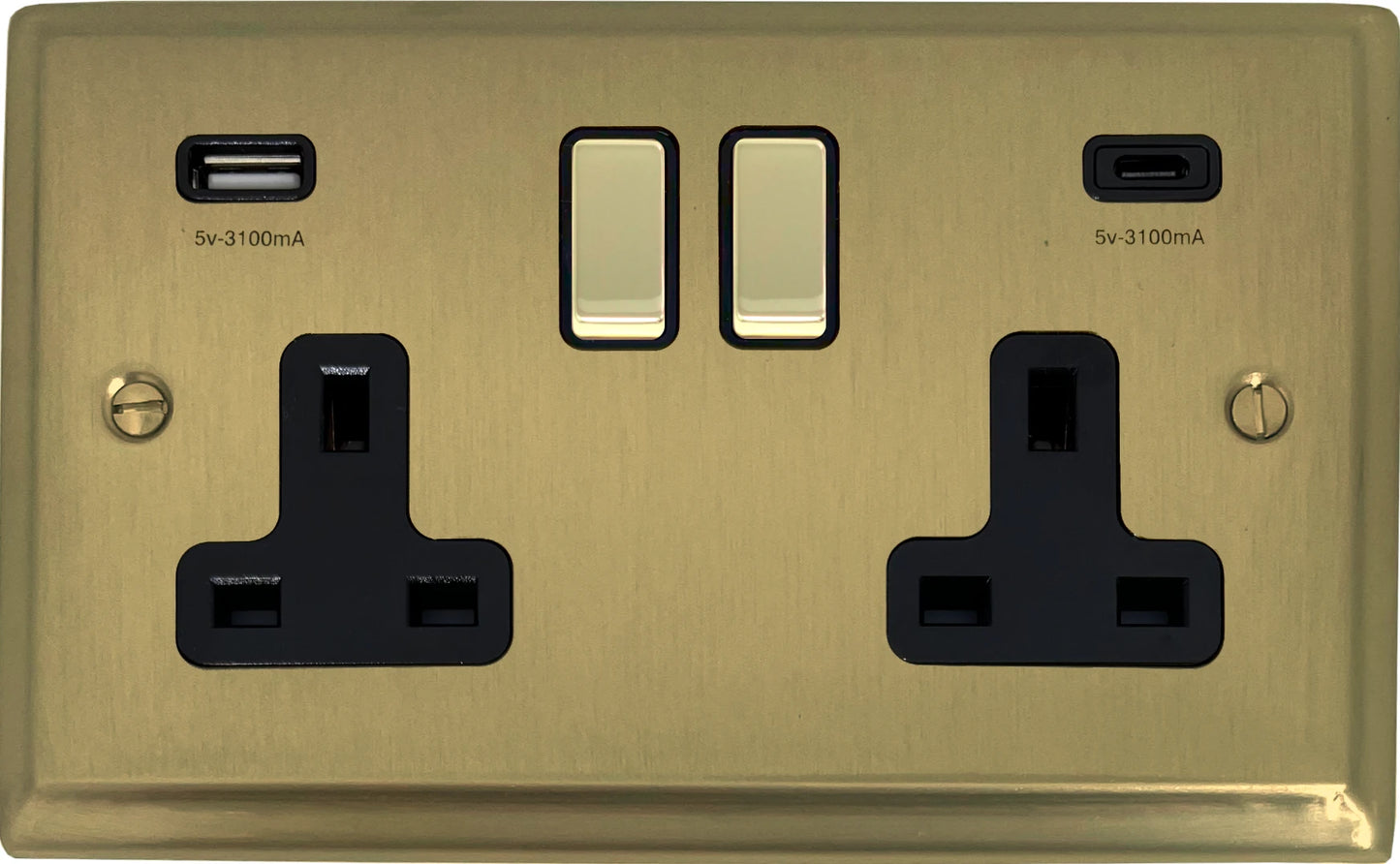 Deco Satin Brass 2 Gang Socket C/W USBC Ports