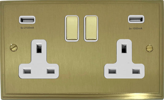 Victorian Satin Brass 2 Gang Socket C/W Usb Ports