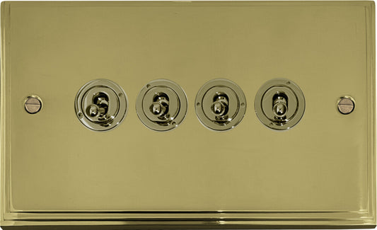 Victorian Polished Brass 4 Gang Toggle Switch