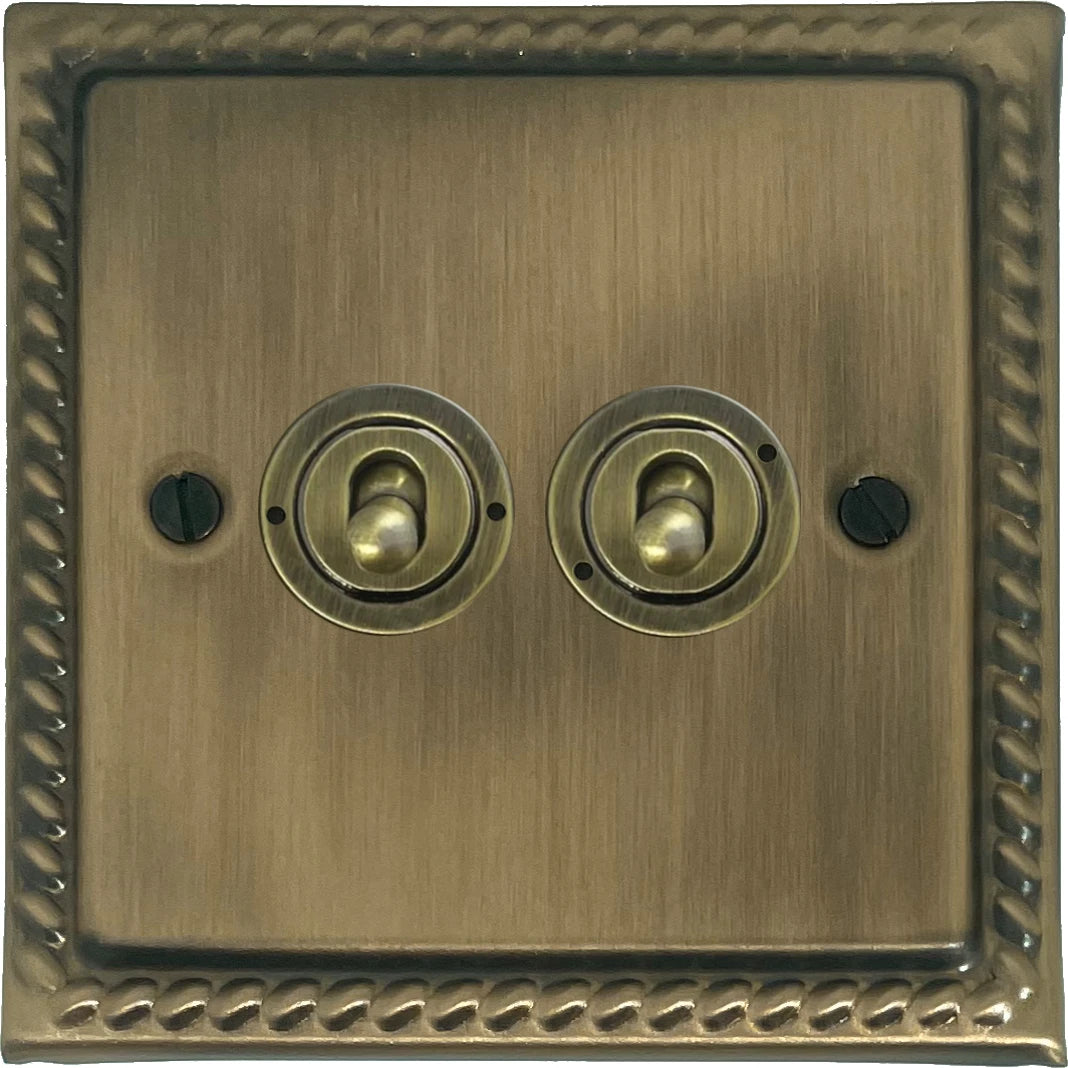 Georgian Light Antique Brass 2 Gang Toggle Switch