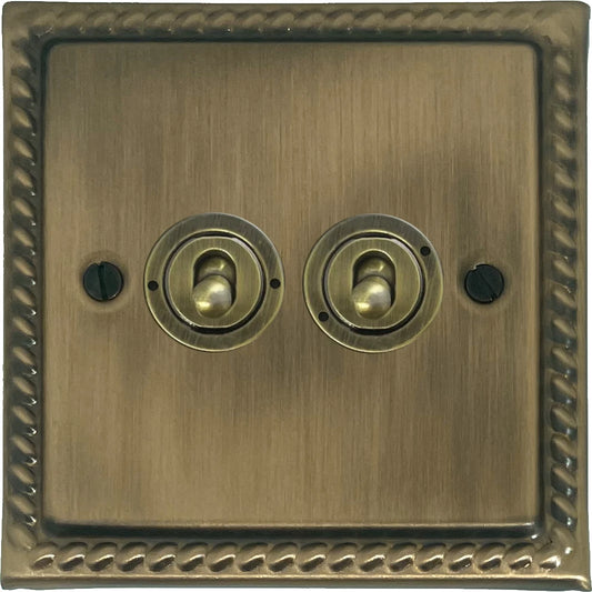 Georgian Light Antique Brass 2 Gang Toggle Switch