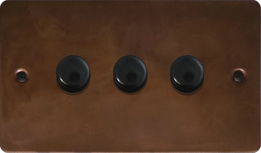 Flat Tarnished Copper 3 Gang Dimmer LED