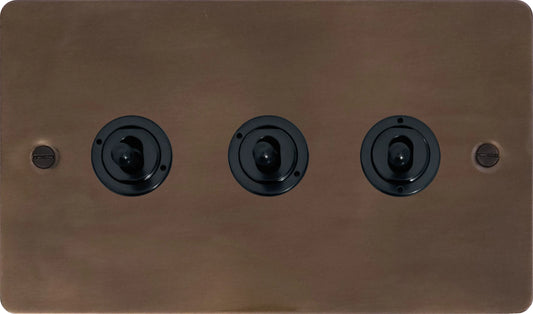 Flat Medium Bronze 3 Gang 2 Way Toggle (Flat Black Toggle)