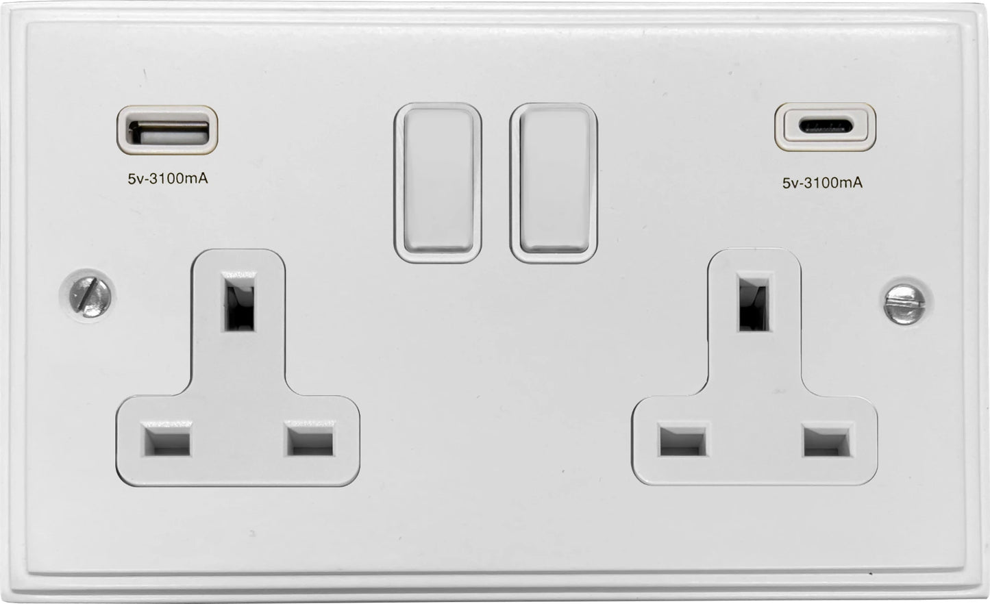 Victorian  Flat White  2 Gang Socket with USBC
