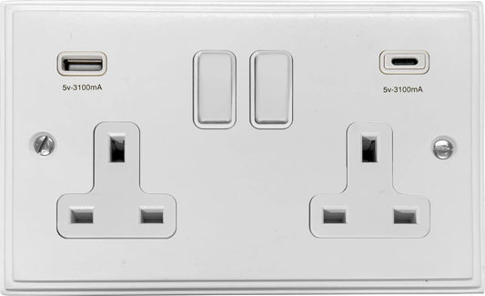Victorian  Flat White  2 Gang Socket with USBC