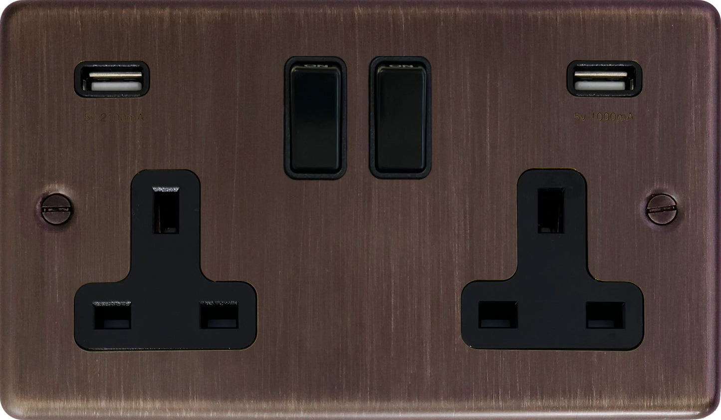 Contour  Antique Copper 2 Gang Socket with USB