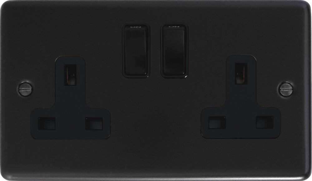 Contour  Flat Black  2 Gang Socket (Black Switches)