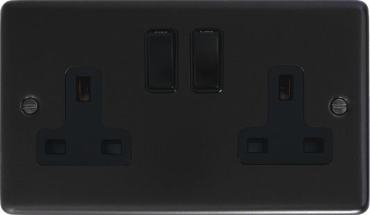 Contour  Flat Black  2 Gang Socket (Black Switches)