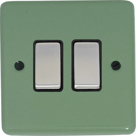 Classic Sage Green 2 Gang Switch (Satin Chrome Switch/Black Insert)