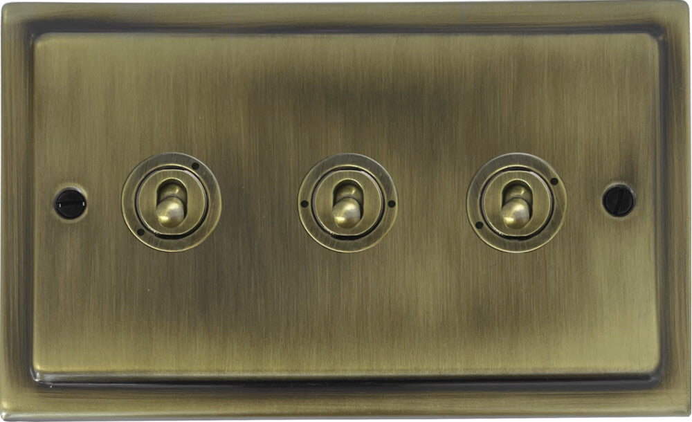 Victorian Light Antique Brass 3 Gang Toggle Switch