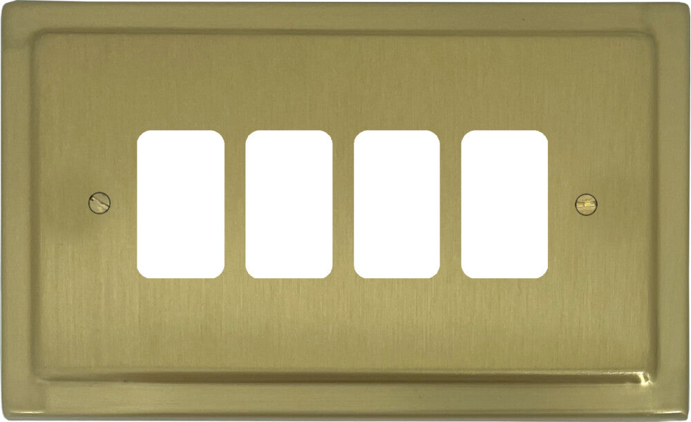 Victorian Satin Brass 4 Gang Grid Plate