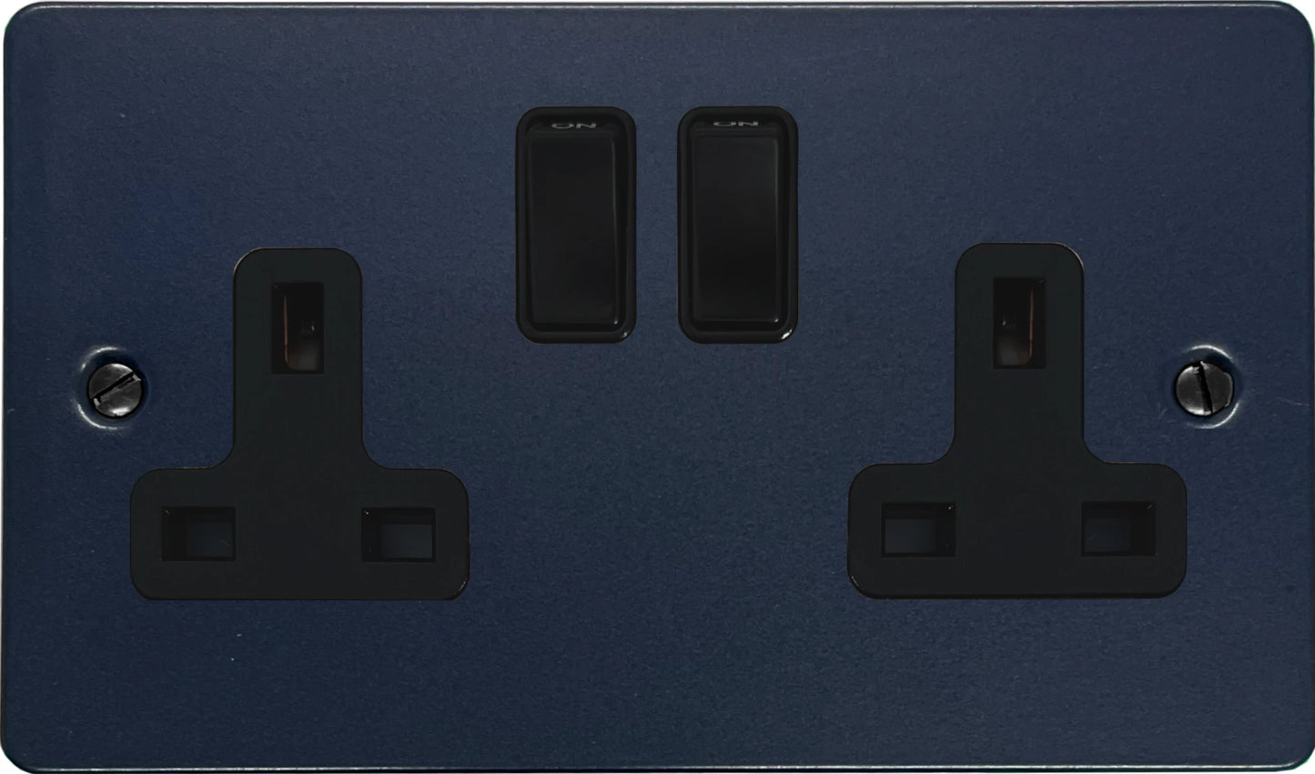Flat Blue 2 Gang Socket (Black Switches)