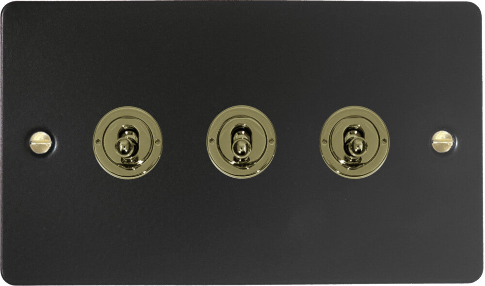 Flat Black 3 Gang Toggle Switch (Brass Switches)