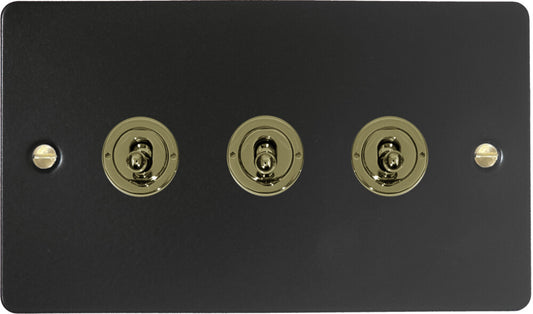 Flat Black 3 Gang Toggle Switch (Brass Switches)