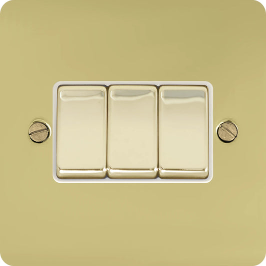 Flat Polished Brass 3 Gang Switch