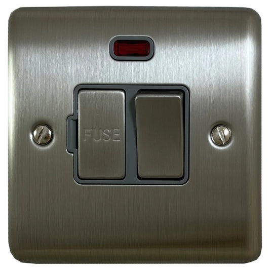 Basics Brushed Steel Switched Fused Spur with Neon - Basics range electrical spur