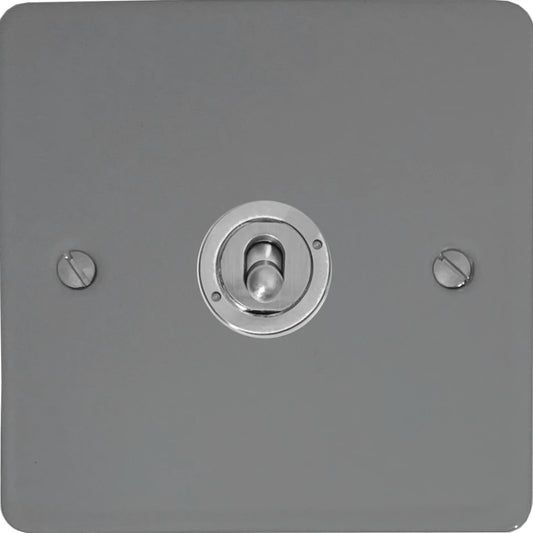 Flat Light Grey 1 Gang Toggle (Brushed Steel Toggle)