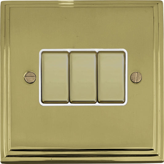 Victorian Polished Brass 3 Gang Switch