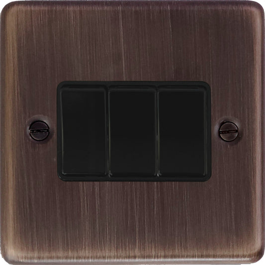 Contour Antique Copper 3 Gang Switch (Black Switch)