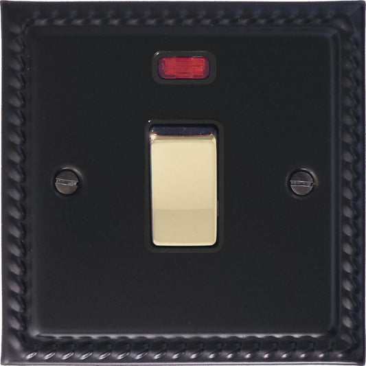 Georgian Flat Black 20Amp Dp Switch & Neon