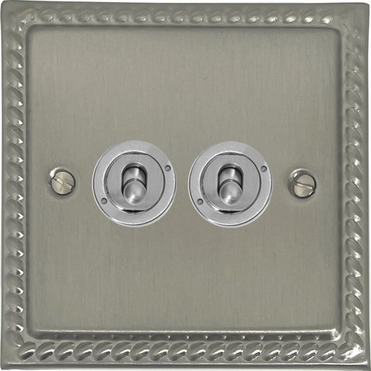 Georgian Satin Nickel 2 Gang Toggle (Brushed Steel Toggle)