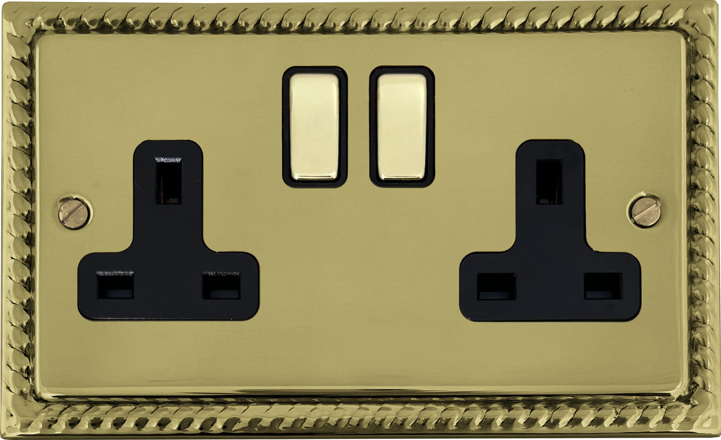 Georgian  Polished Brass  2 Gang Socket