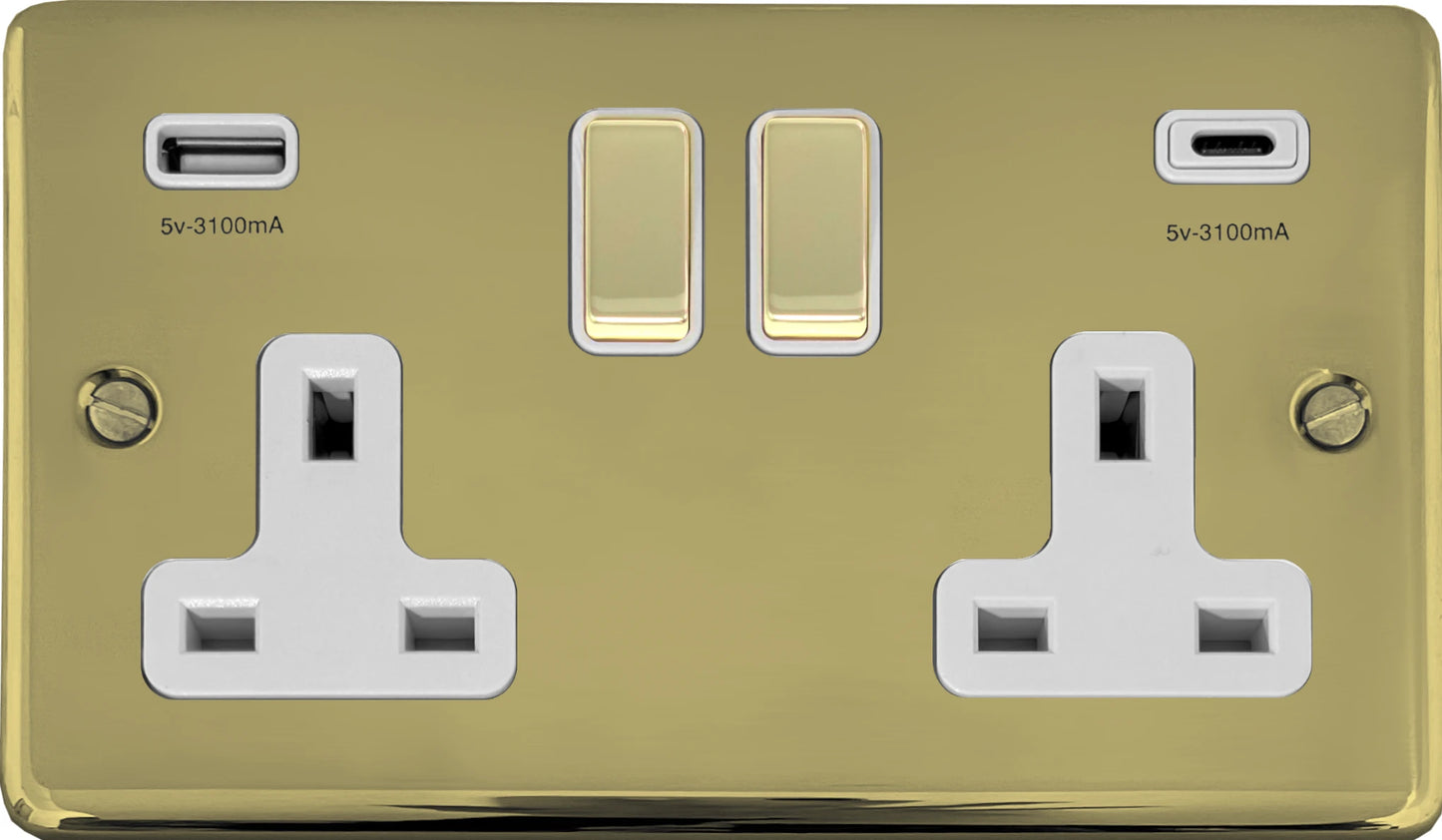 Contour Polished Brass 2 Gang USBC Socket