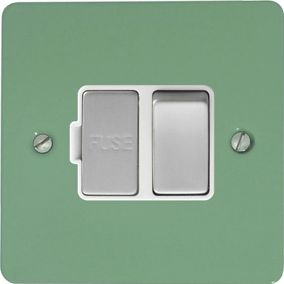 Flat Sage Green Switched Fuse Spur (Satin Chrome Switch/White Insert)