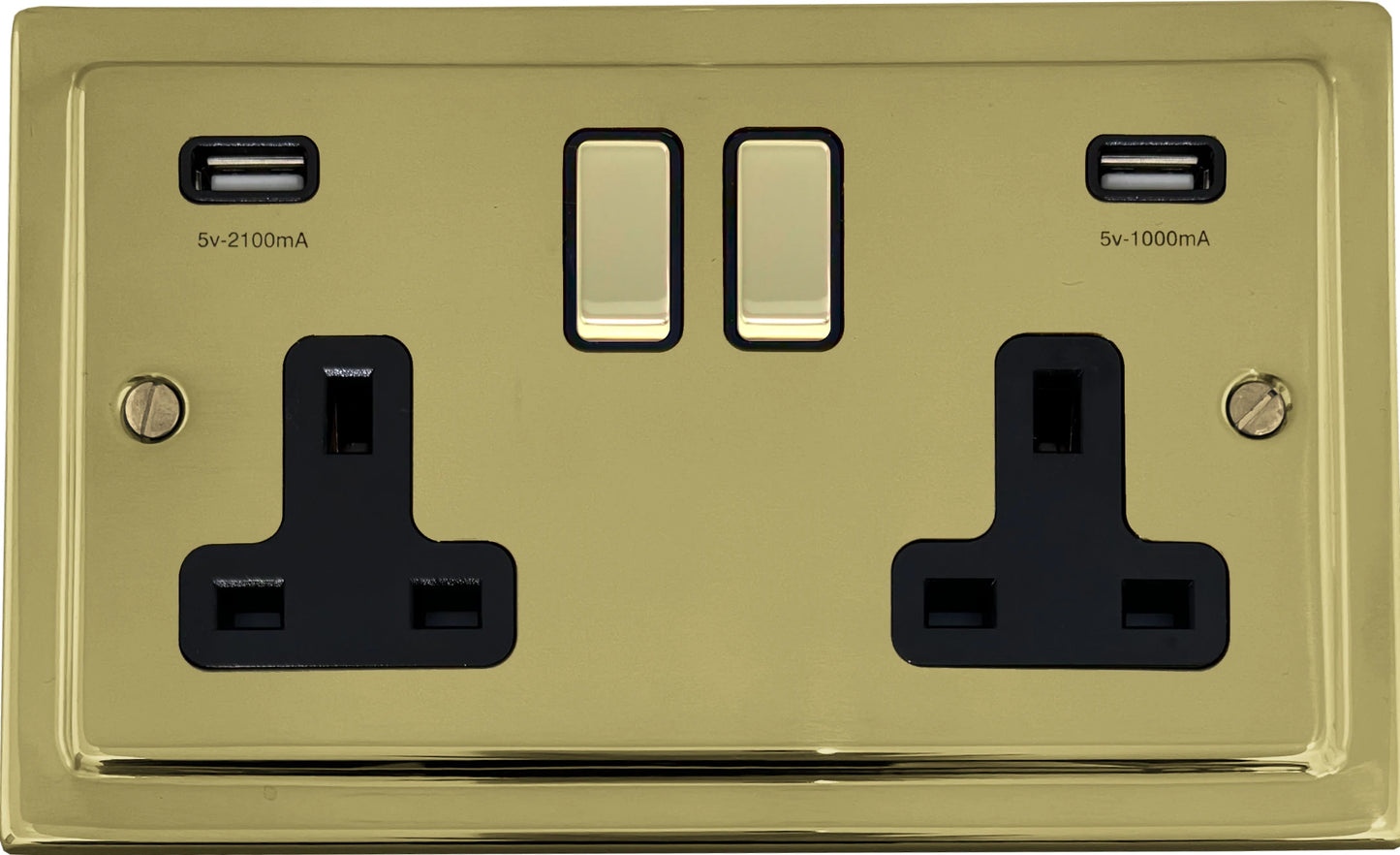 Victorian Polished Brass 2 Gang Socket C/W Usb Port