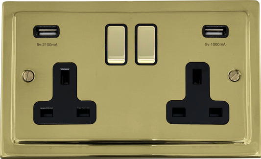 Victorian Polished Brass 2 Gang Socket C/W Usb Port