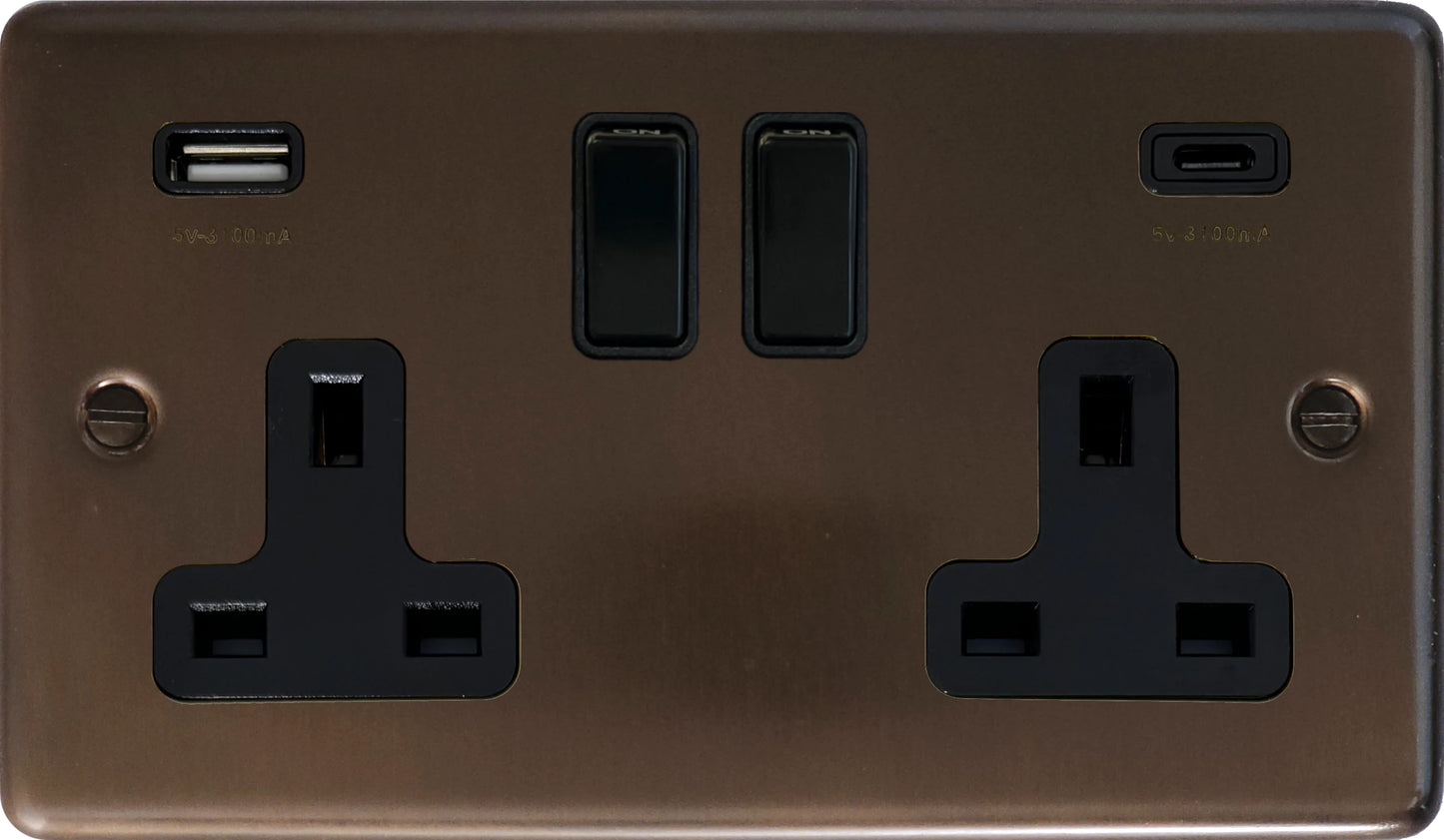 Contour  Medium Bronze  2 Gang Socket with USBC