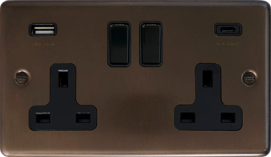 Contour  Medium Bronze  2 Gang Socket with USBC