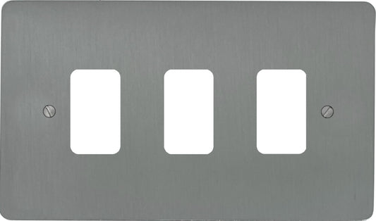 Flat Brushed Steel 3 Gang Grid Plate