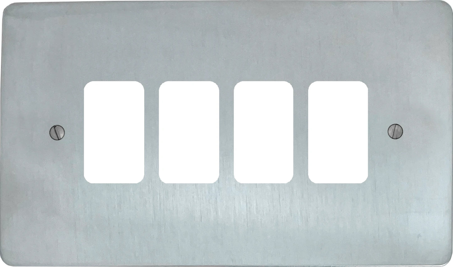 Flat Satin Chrome 4 Gang Grid Plate