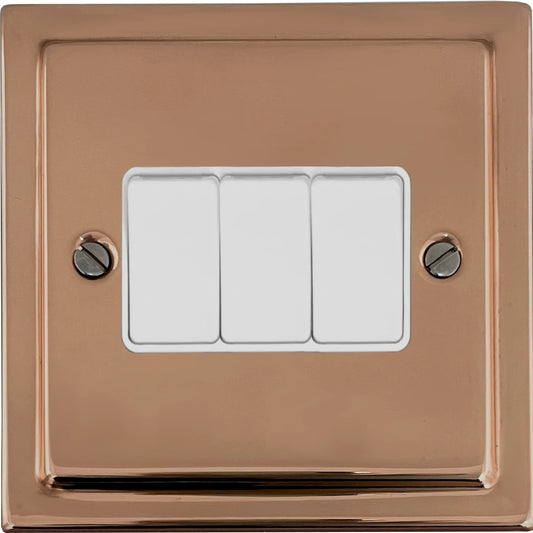 Victorian Polished Copper 3 Gang 2 Way Switch