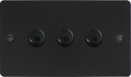Flat Black 3 Gang LED Dimmer (Black Caps)
