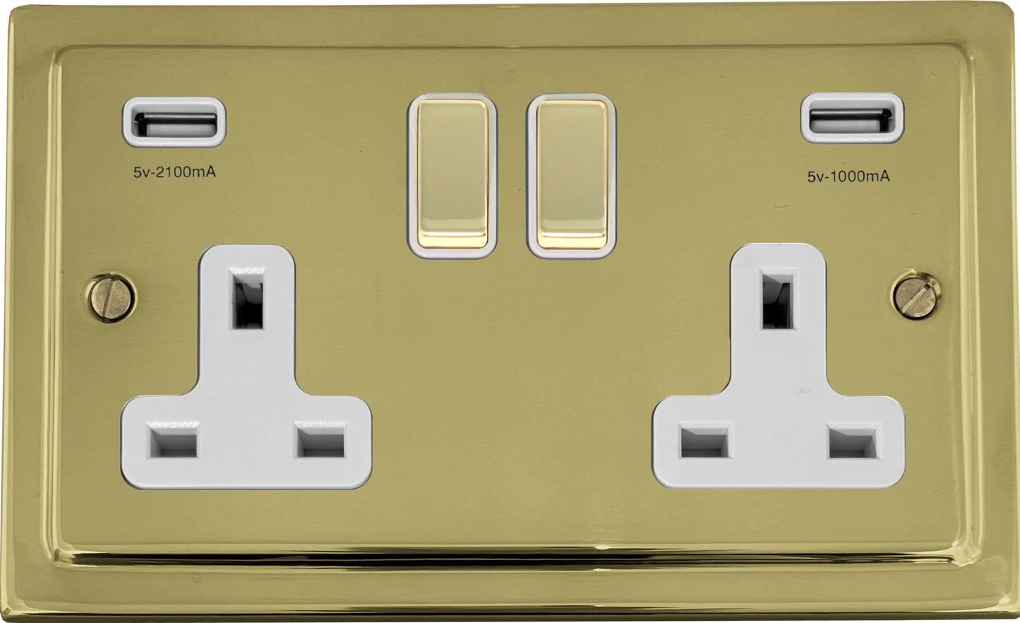 Victorian Polished Brass 2 Gang Socket C/W Usb Port