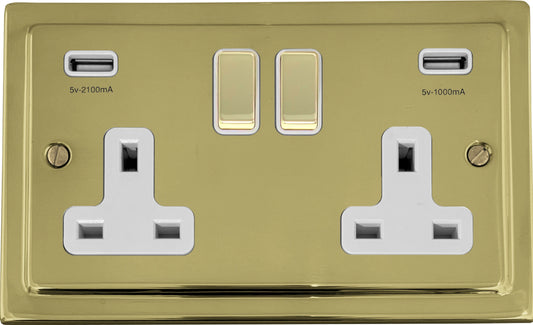 Victorian Polished Brass 2 Gang Socket C/W Usb Port