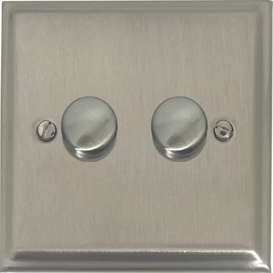 Deco Satin Nickel 2 Gang 120W LED Dimmer