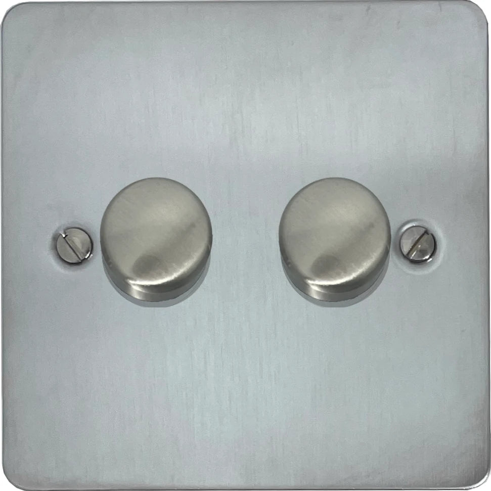 Flat Satin Chrome 2 Gang LED Dimmer