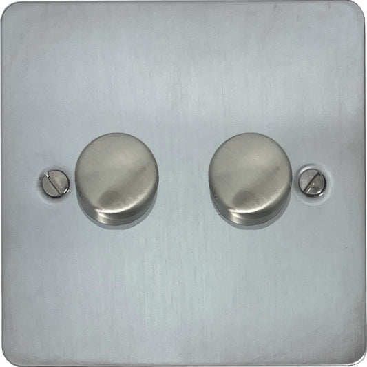 Flat Satin Chrome 2 Gang LED Dimmer