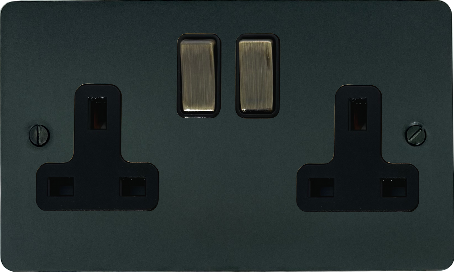 Flat Black Bronze 2 Gang Socket