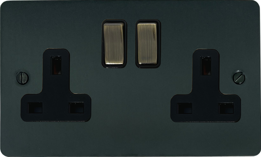 Flat Black Bronze 2 Gang Socket