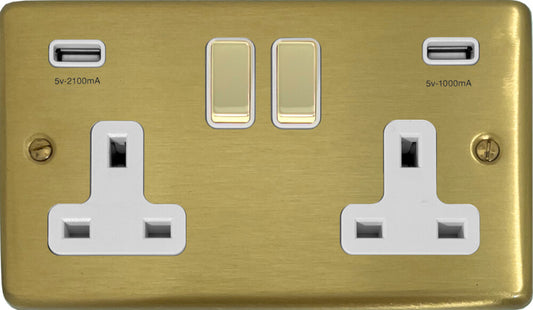 Contour Satin Brass 2 Gang Socket C/W Usb Ports