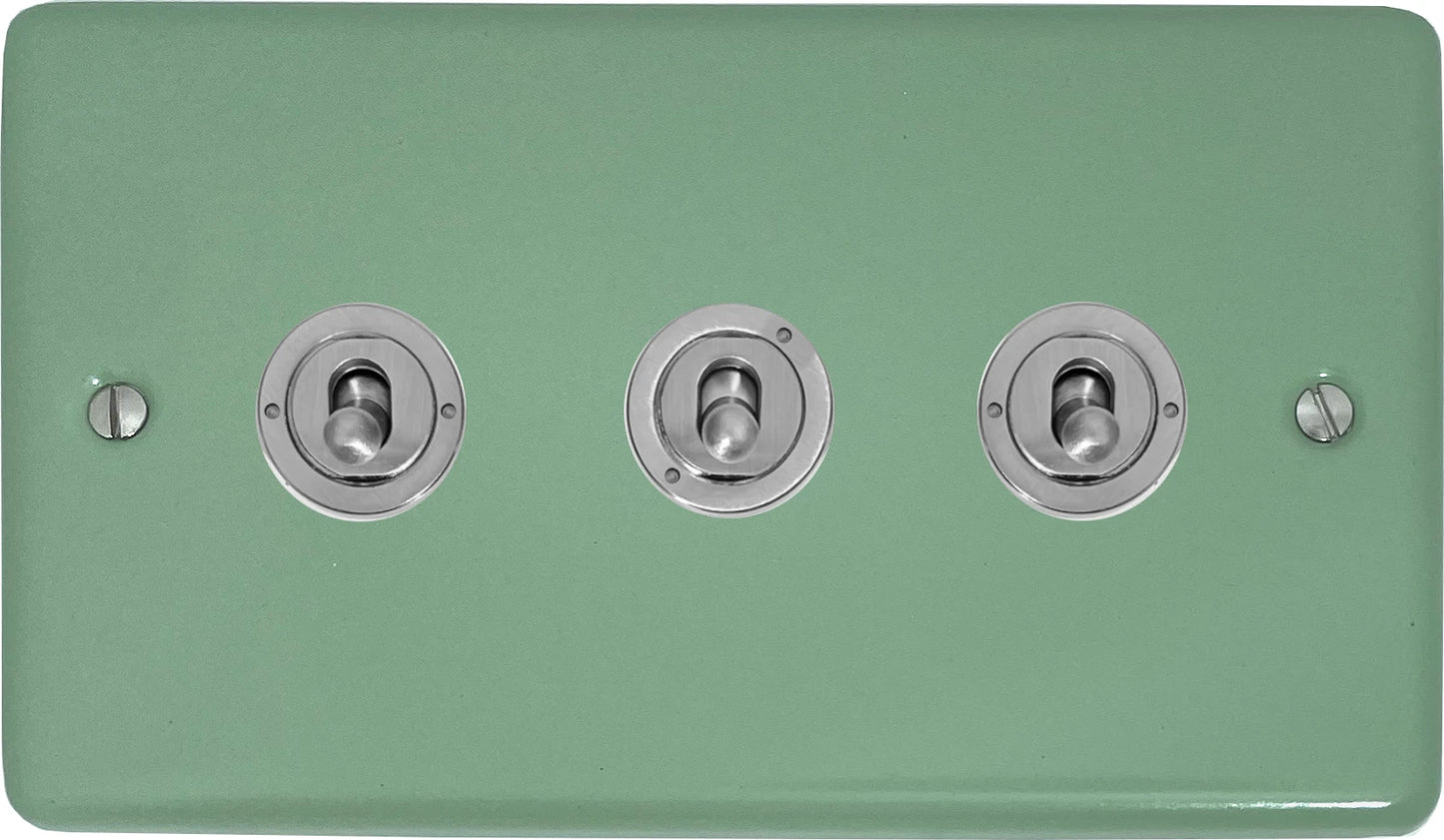 Classic Sage Green 3 Gang Toggle (Brushed Steel Toggle)